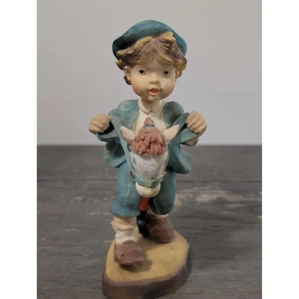 Vintage giddy up 6.5 inch resin boy on toy horse